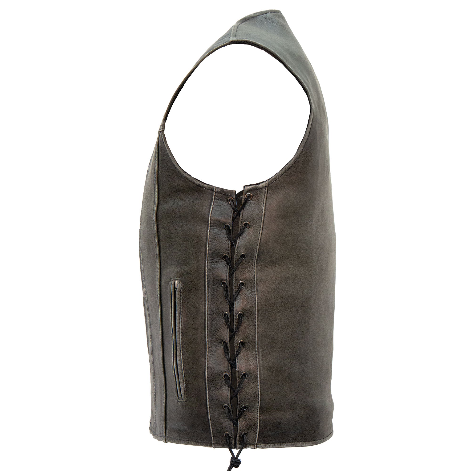 Hot Leathers VSM1041 Men's Motorcycle style Rub-Off Grey 'Side Lace' Leather Biker Vest
