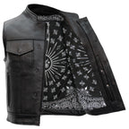 Hot Leathers VSM1049 Men's Black 'Paisley' Motorcycle Club style Conceal and Carry Leather Biker Vest