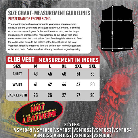 Hot Leathers VSM1060 Men's Black 'Flannel Red' Motorcycle Club Style Conceal and Carry Leather Biker Vest