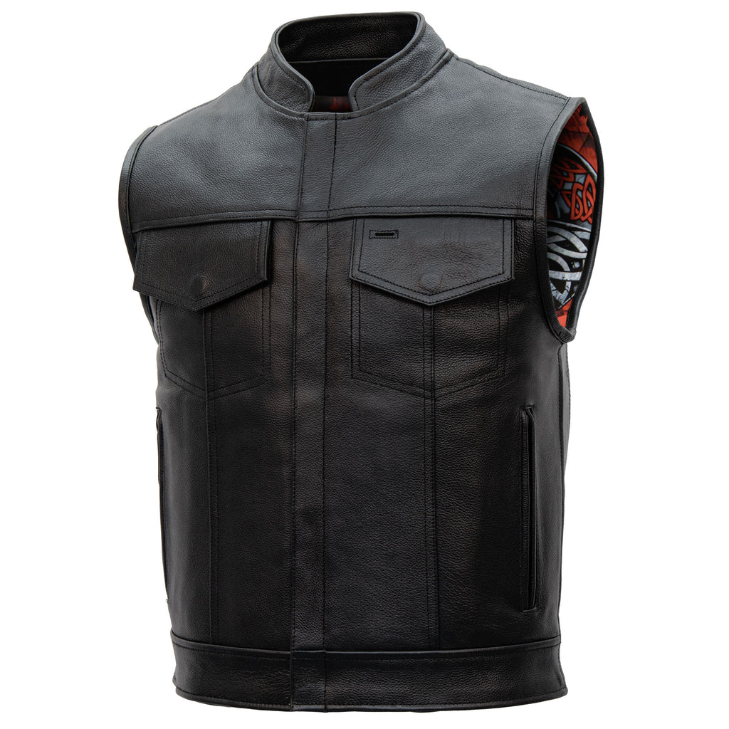 Hot Leathers VSM1051 Men's Black 'Celtic Cross' Motorcycle Club Style Conceal and Carry Leather Biker Vest