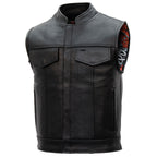 Hot Leathers VSM1051 Men's Black 'Celtic Cross' Motorcycle Club Style Conceal and Carry Leather Biker Vest