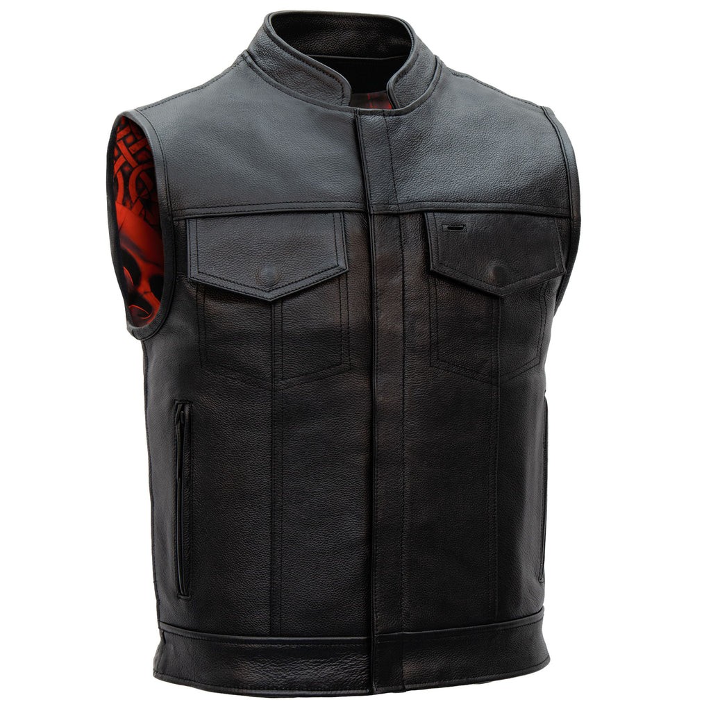 Hot Leathers VSM1051 Men's Black 'Celtic Cross' Motorcycle Club Style Conceal and Carry Leather Biker Vest