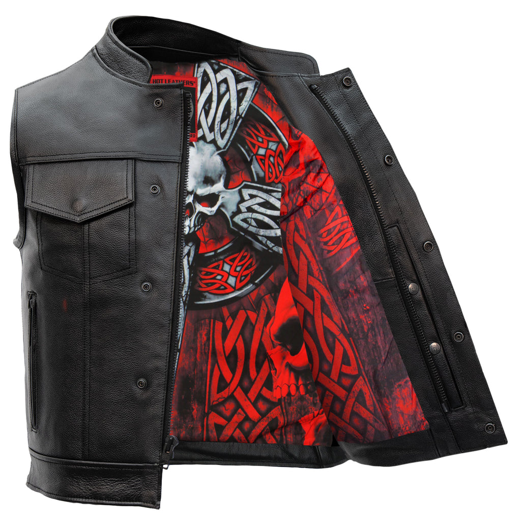 Hot Leathers VSM1051 Men's Black 'Celtic Cross' Motorcycle Club Style Conceal and Carry Leather Biker Vest