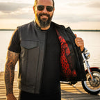 Hot Leathers VSM1051 Men's Black 'Celtic Cross' Motorcycle Club Style Conceal and Carry Leather Biker Vest