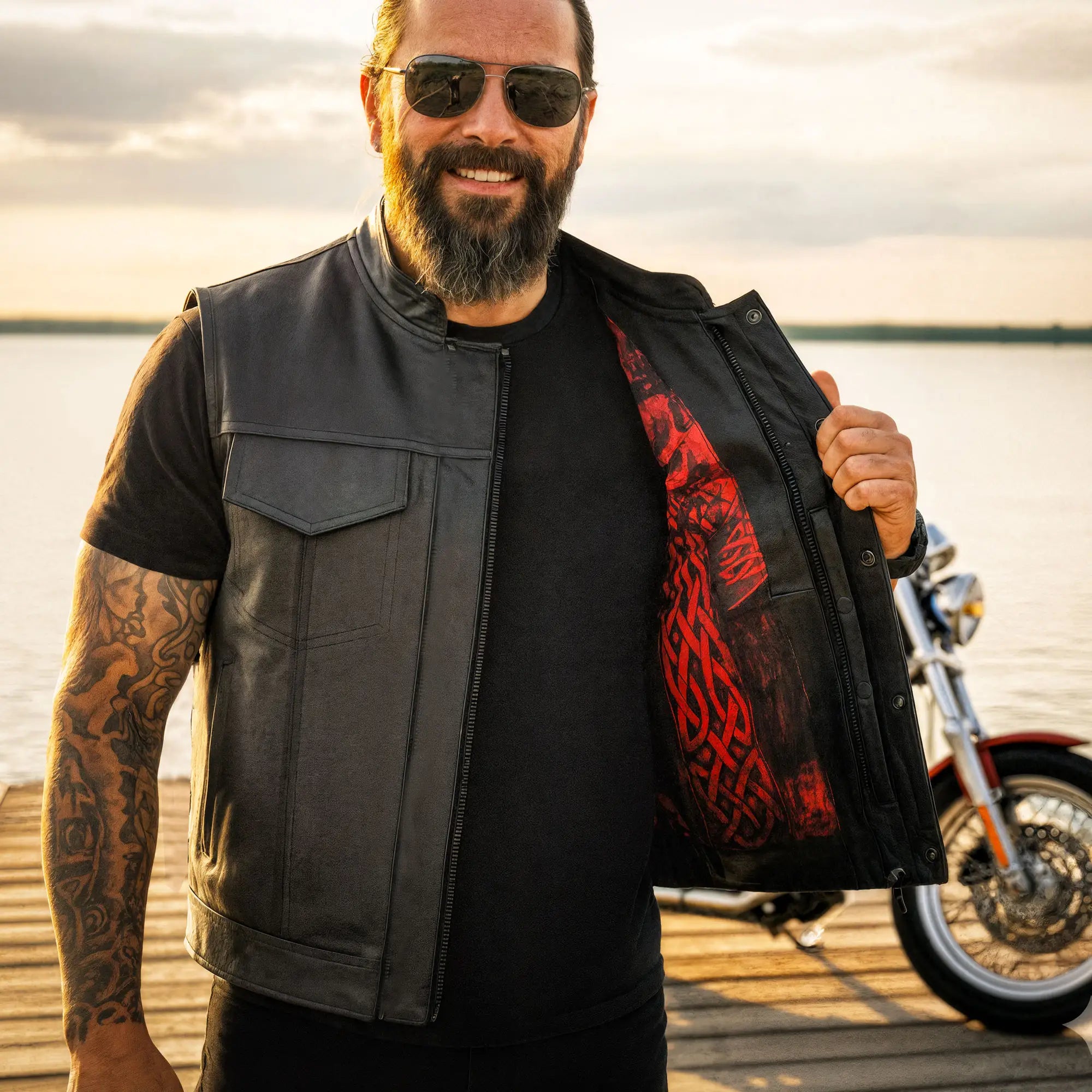 Hot Leathers VSM1051 Men's Black 'Celtic Cross' Motorcycle Club Style Conceal and Carry Leather Biker Vest