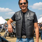 Hot Leathers VSM1051 Men's Black 'Celtic Cross' Motorcycle Club Style Conceal and Carry Leather Biker Vest