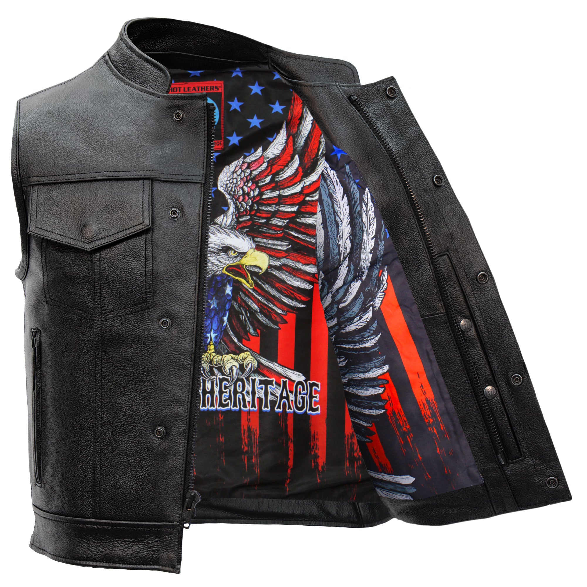 Hot Leathers VSM1052 Men's Black 'Patriotic' Motorcycle Club style Conceal and Carry Leather Biker Vest