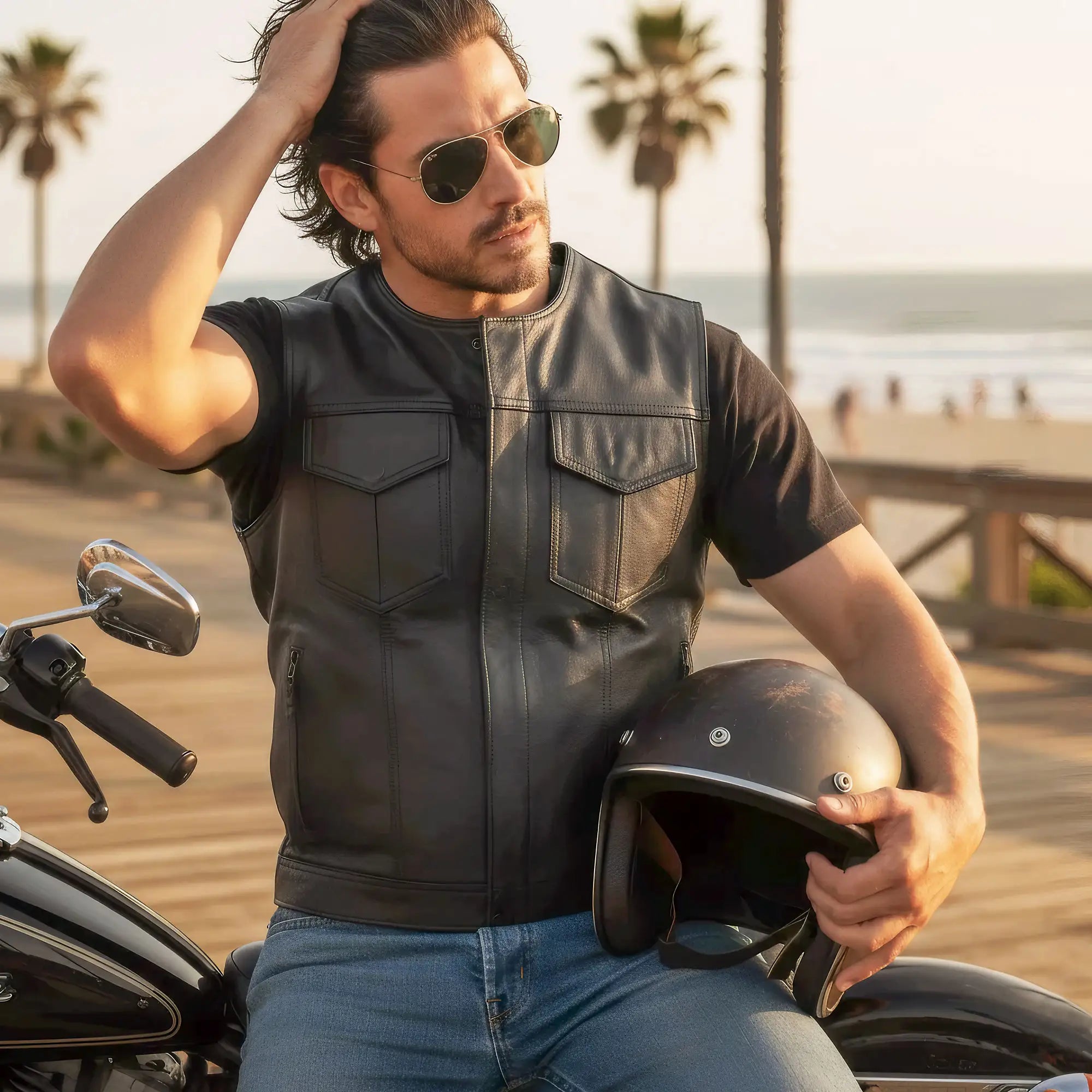 Hot Leathers VSM1052 Men's Black 'Patriotic' Motorcycle Club style Conceal and Carry Leather Biker Vest