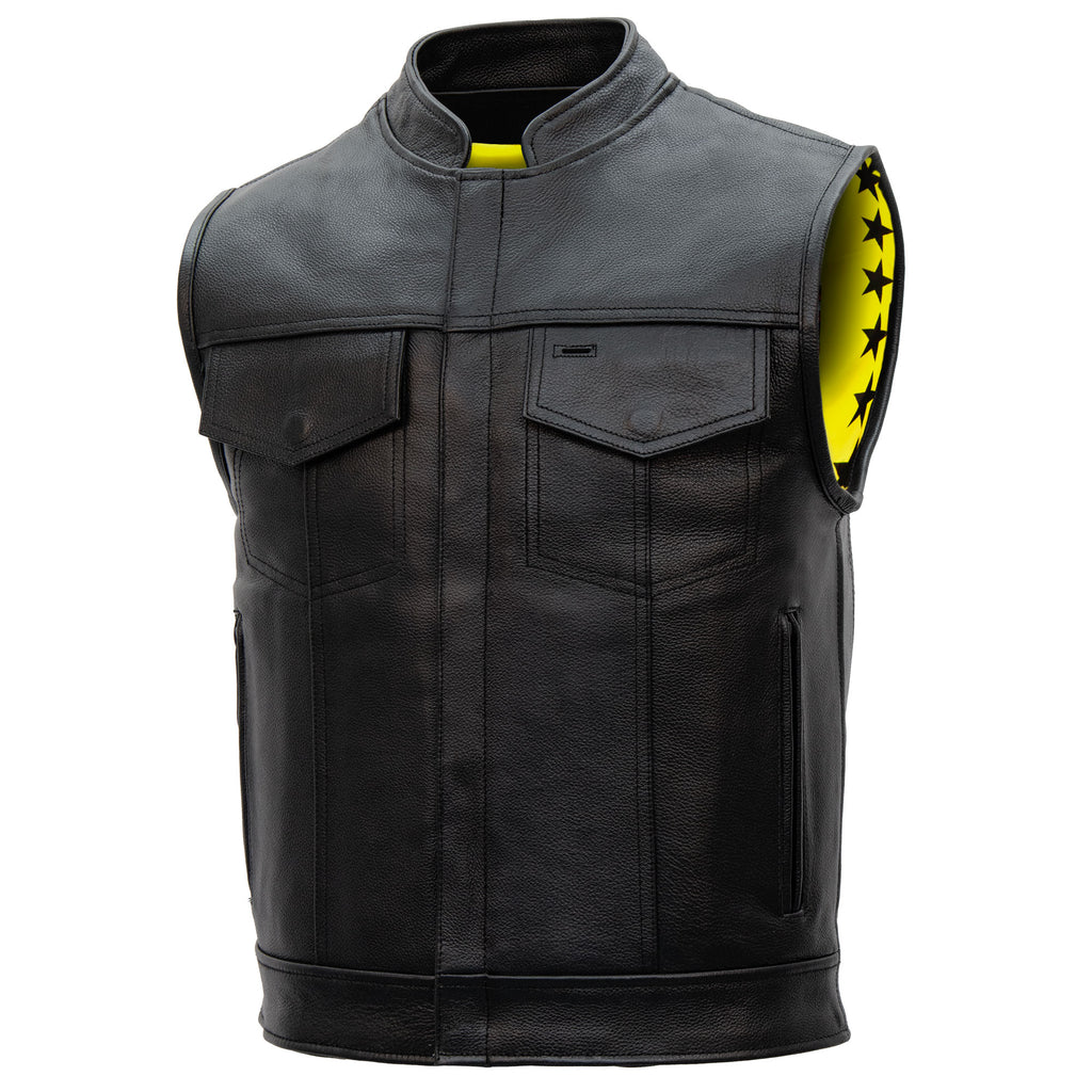 Hot Leathers VSM1053 Men's Black 'Don't Tread On Me' Motorcycle Club Style Conceal and Carry Leather Biker Vest