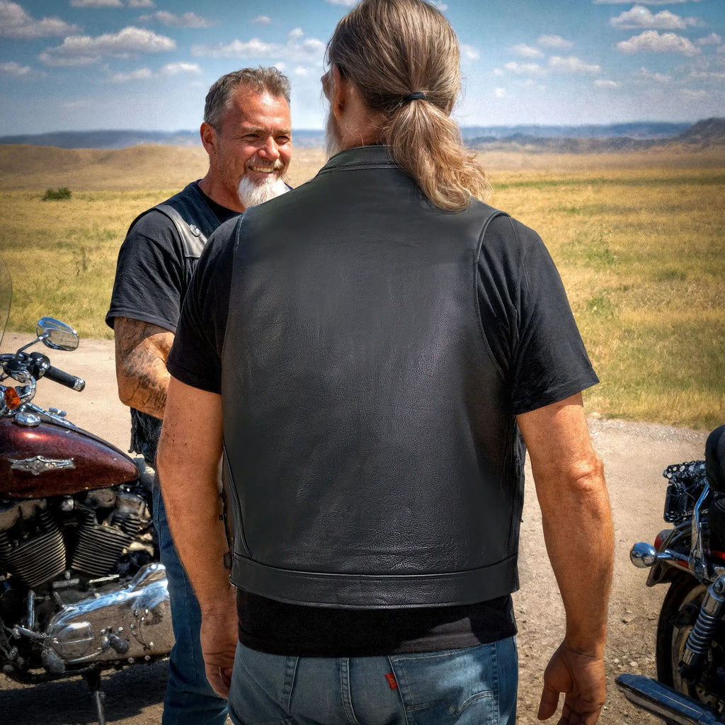 Hot Leathers VSM1053 Men's Black 'Don't Tread On Me' Motorcycle Club Style Conceal and Carry Leather Biker Vest