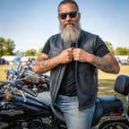 Hot Leathers VSM1053 Men's Black 'Don't Tread On Me' Motorcycle Club Style Conceal and Carry Leather Biker Vest