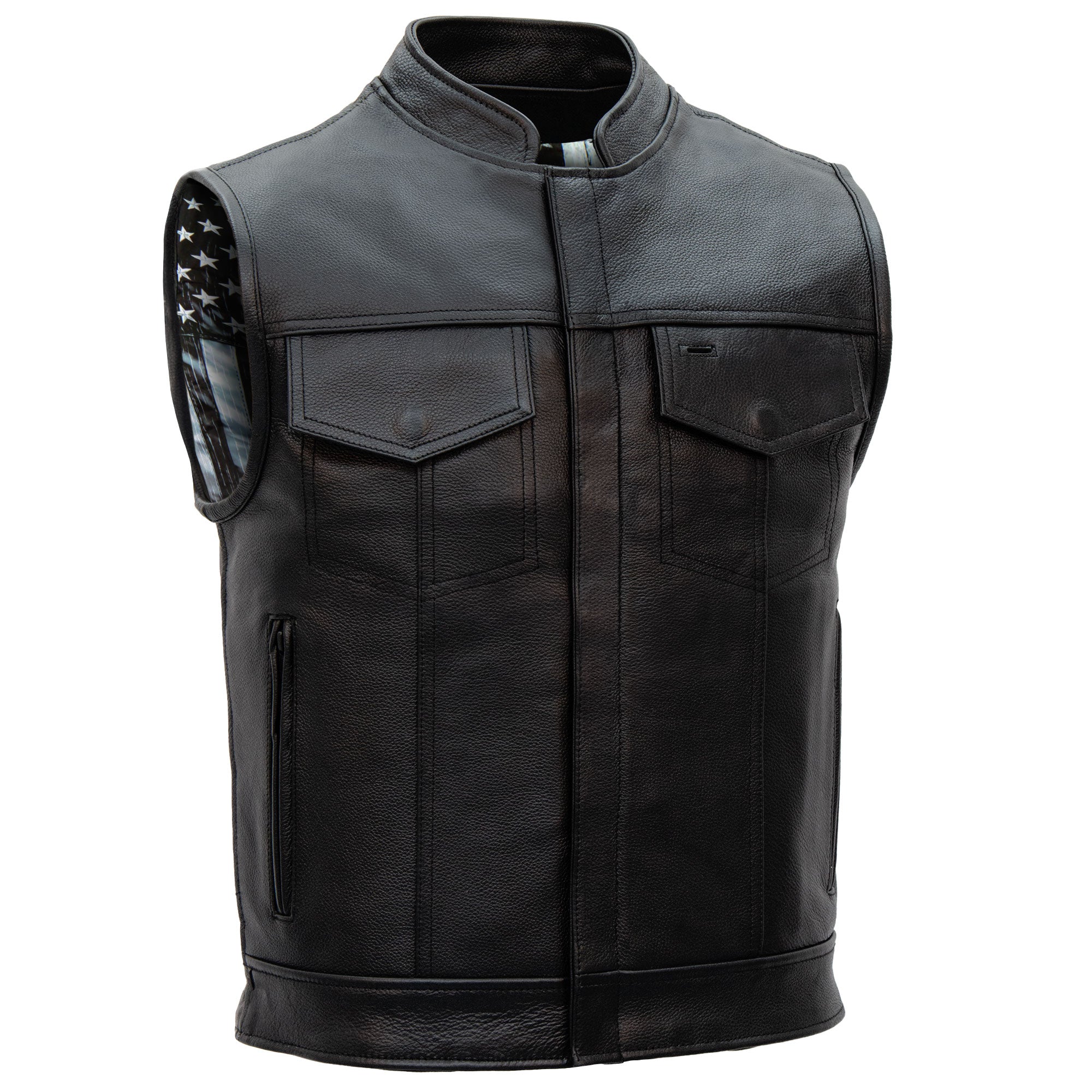 Hot Leathers VSM1054 Men’s Black 'Skull Flag' Motorcycle Club style Conceal and Carry Leather Biker Vest