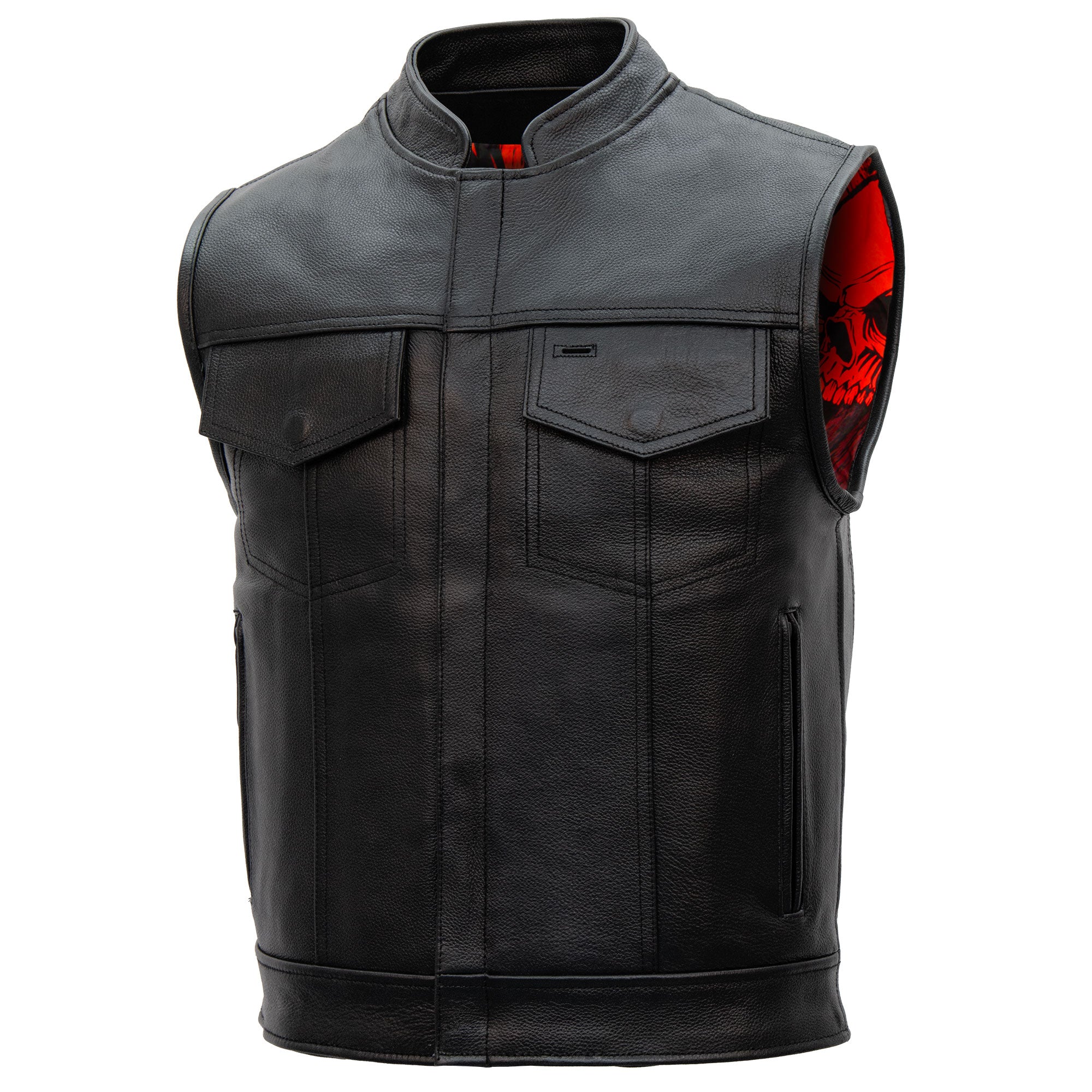 Hot Leathers VSM1055 Men’s Black 'Over The Top Skull' Motorcycle Club Style Conceal and Carry Leather Biker Vest