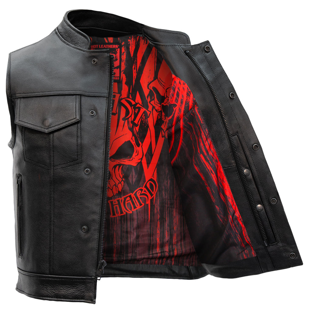 Hot Leathers VSM1055 Men’s Black 'Over The Top Skull' Motorcycle Club Style Conceal and Carry Leather Biker Vest