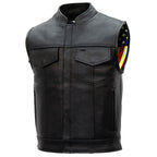 Hot Leathers VSM1056 Men's Black 'Vintage USA Flag' Motorcycle Club Style Conceal and Carry Leather Biker Vest