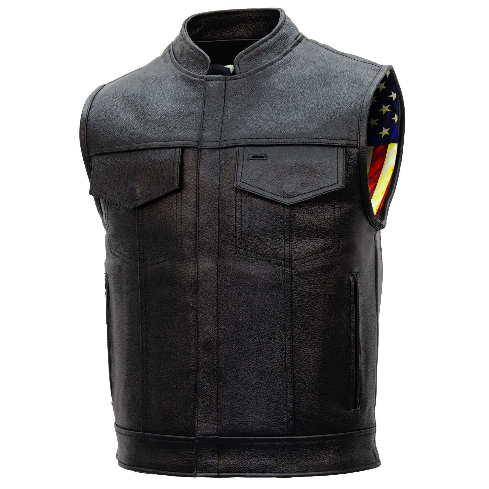 Hot Leathers VSM1056 Men's Black 'Vintage USA Flag' Motorcycle Club Style Conceal and Carry Leather Biker Vest