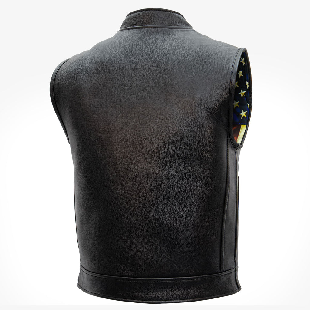 Hot Leathers VSM1056 Men's Black 'Vintage USA Flag' Motorcycle Club Style Conceal and Carry Leather Biker Vest