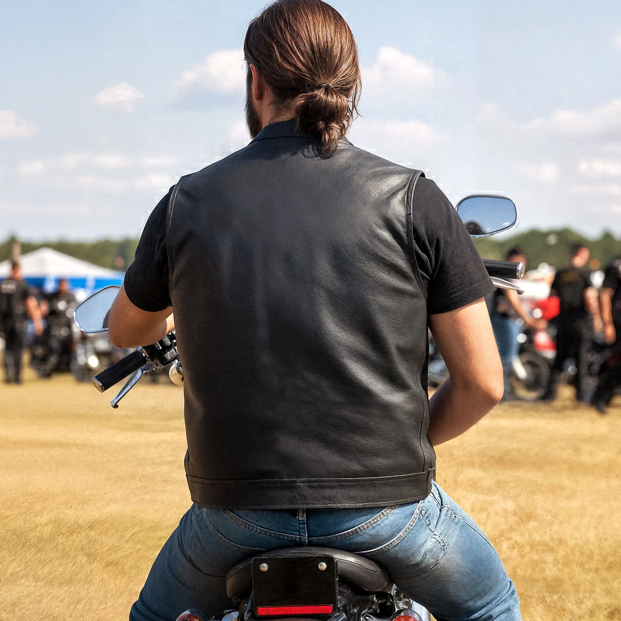 Hot Leathers VSM1056 Men's Black 'Vintage USA Flag' Motorcycle Club Style Conceal and Carry Leather Biker Vest
