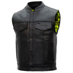 Hot Leathers VSM1058 Men's Black 'Camo Flag' Motorcycle Club Style Conceal and Carry Leather Biker Vest