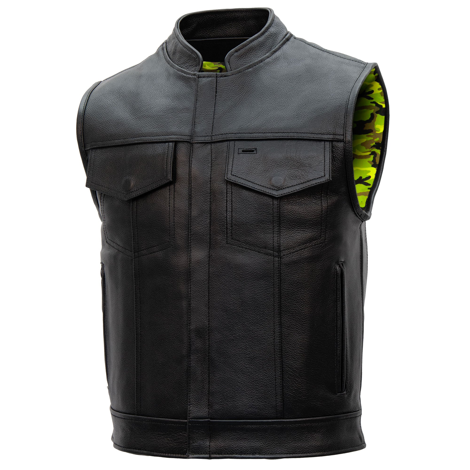 Hot Leathers VSM1058 Men's Black 'Camo Flag' Motorcycle Club Style Conceal and Carry Leather Biker Vest