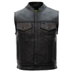 Hot Leathers VSM1058 Men's Black 'Camo Flag' Motorcycle Club Style Conceal and Carry Leather Biker Vest