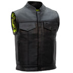 Hot Leathers VSM1058 Men's Black 'Camo Flag' Motorcycle Club Style Conceal and Carry Leather Biker Vest