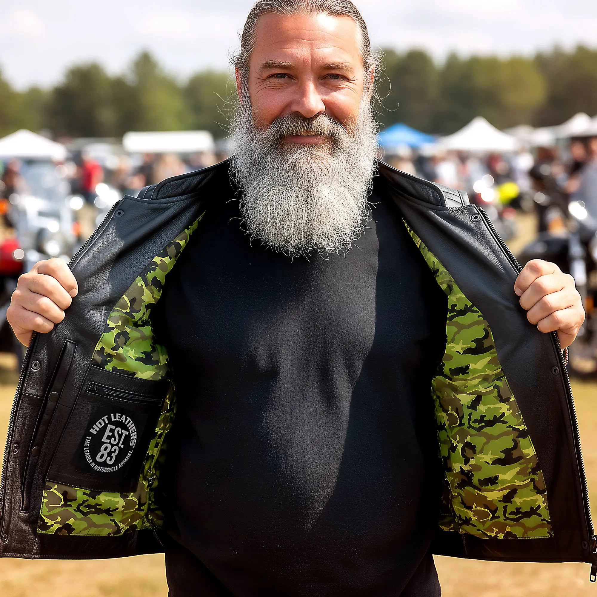 Hot Leathers VSM1058 Men's Black 'Camo Flag' Motorcycle Club Style Conceal and Carry Leather Biker Vest