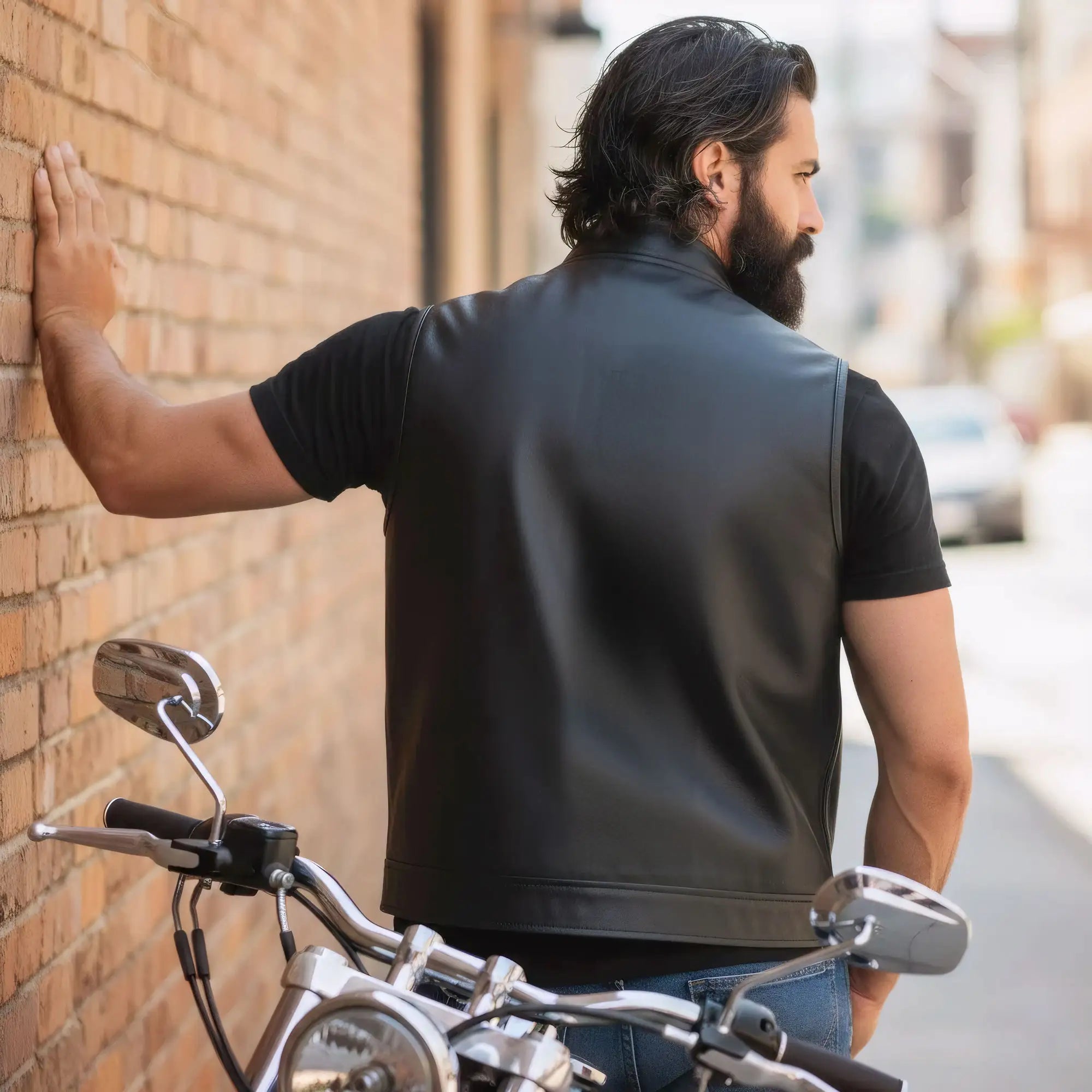 Hot Leathers VSM1058 Men's Black 'Camo Flag' Motorcycle Club Style Conceal and Carry Leather Biker Vest