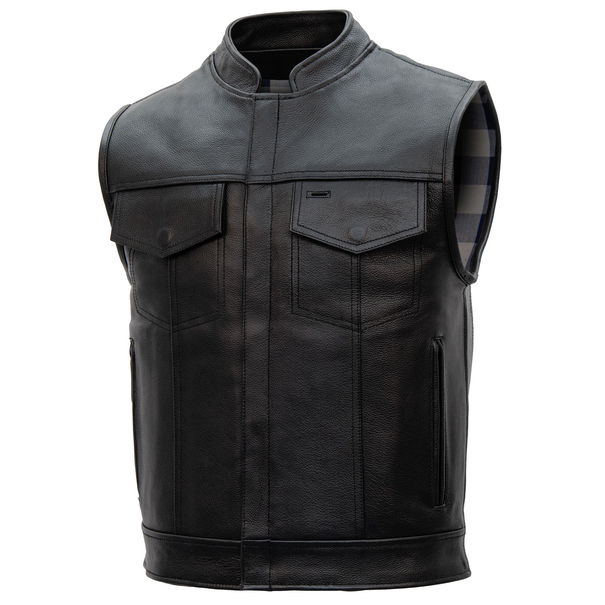 Hot Leathers VSM1059 Men's Black 'Flannel Grey' Motorcycle Club style Conceal and Carry Leather Biker Vest