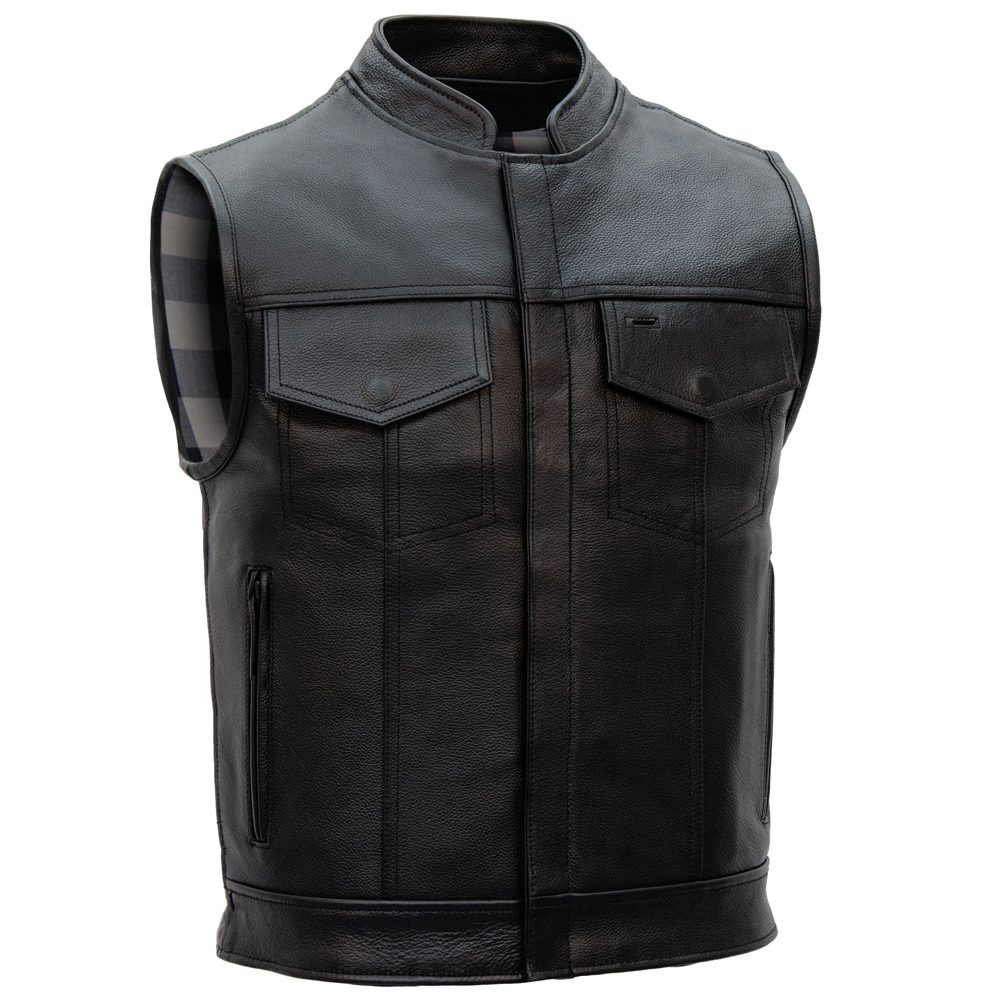 Hot Leathers VSM1059 Men's Black 'Flannel Grey' Motorcycle Club style Conceal and Carry Leather Biker Vest