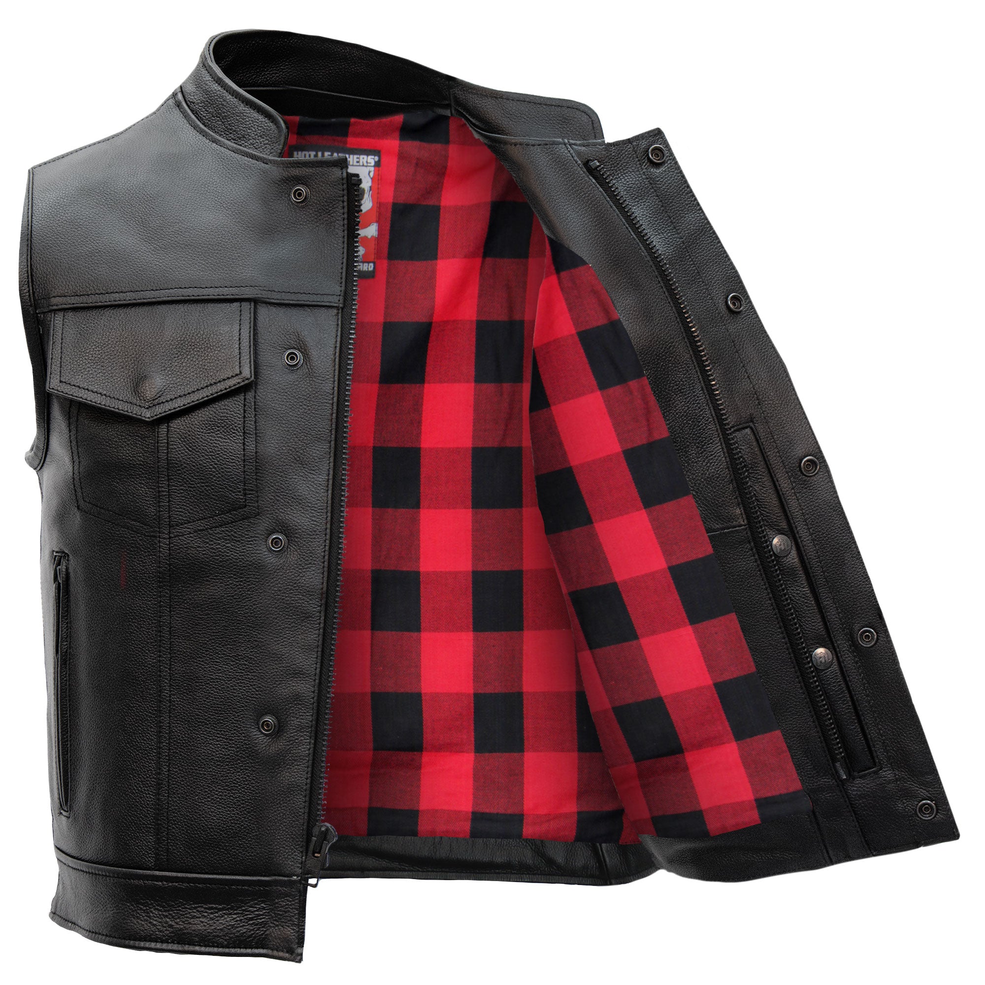 Hot Leathers VSM1060 Men's Black 'Flannel Red' Motorcycle Club Style C