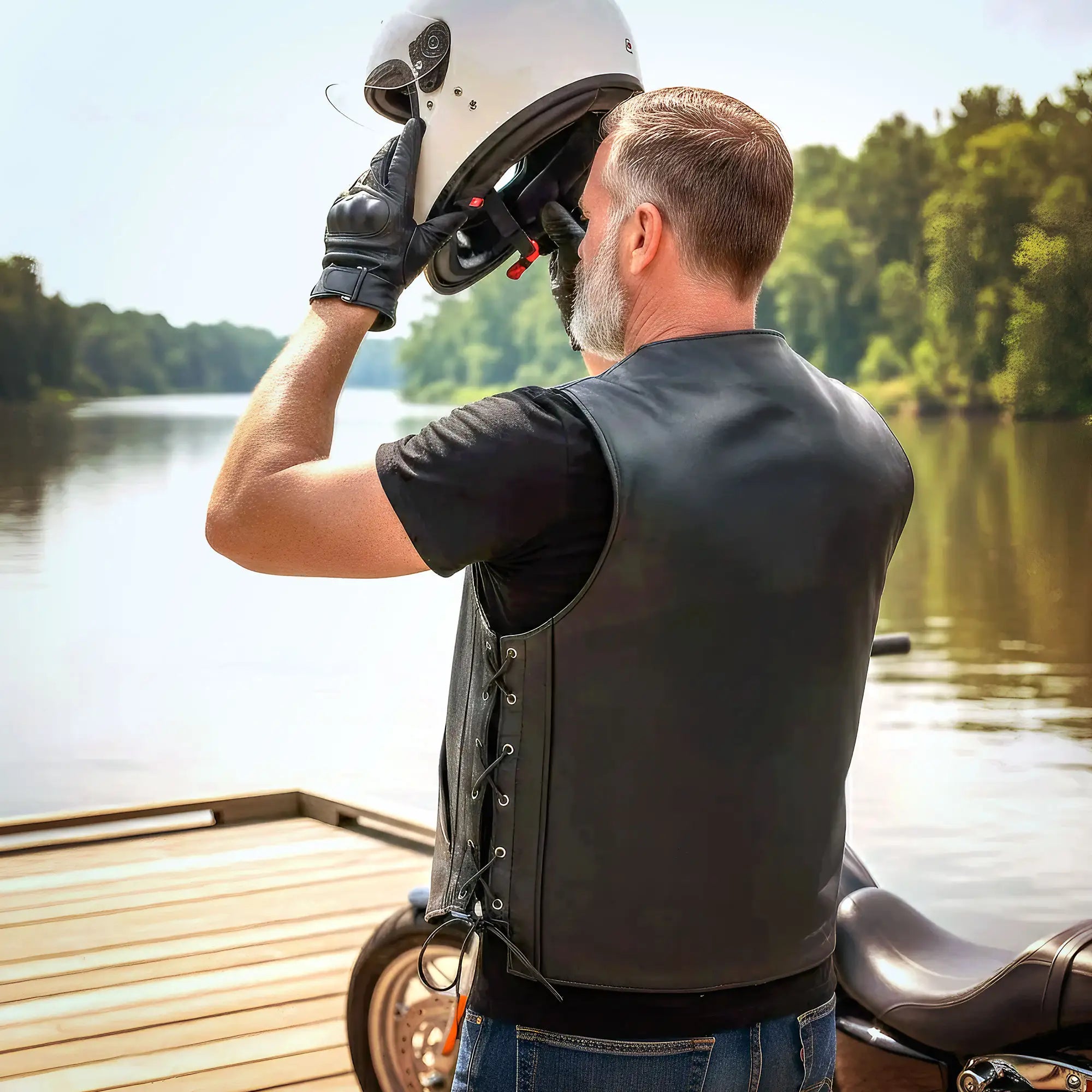 Hot Leathers VSM1061 Men's Black 'Skulls Make Skulls' Motorcycle style Conceal and Carry Side Lace Leather Biker Vest