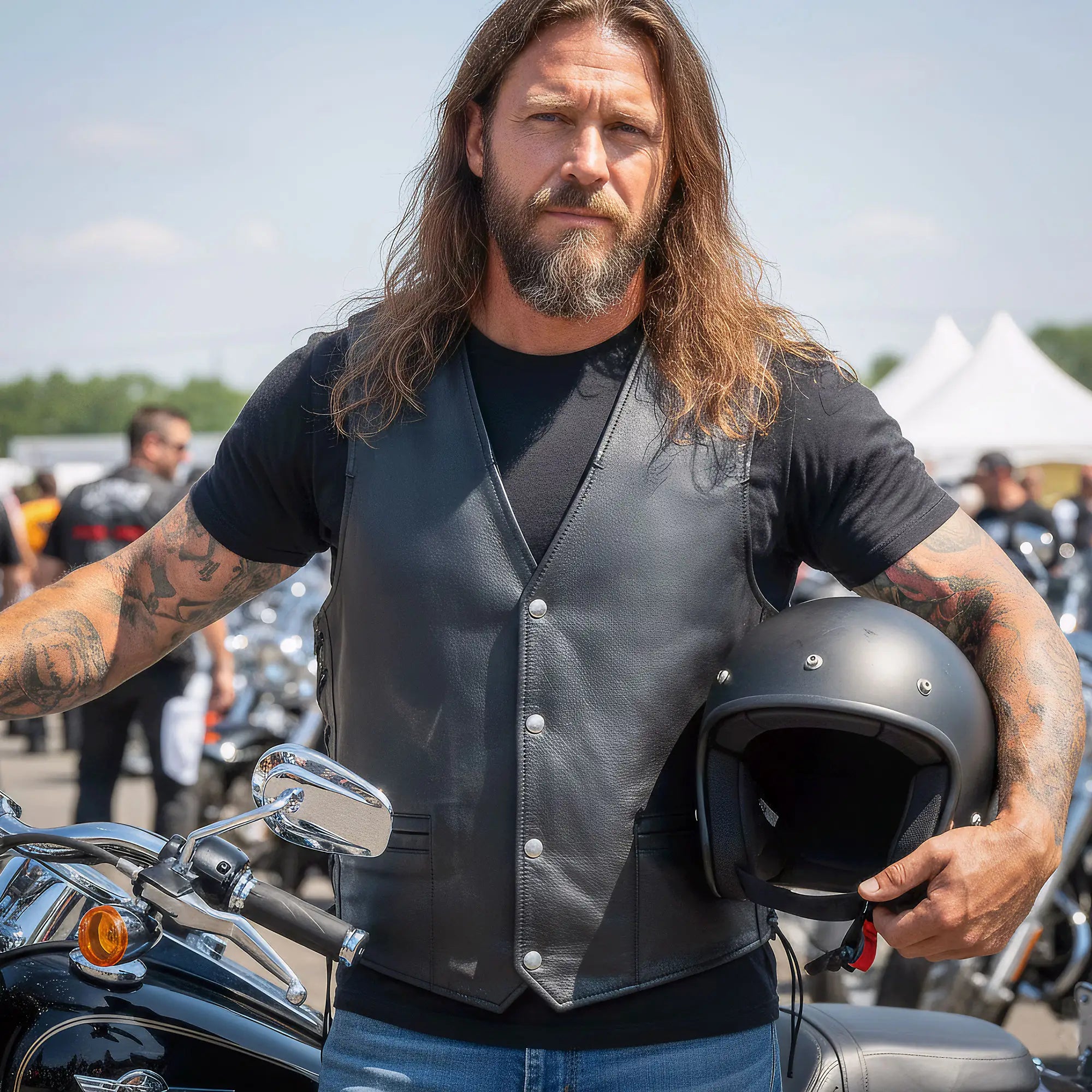 Hot Leathers VSM1061 Men's Black 'Skulls Make Skulls' Motorcycle style Conceal and Carry Side Lace Leather Biker Vest