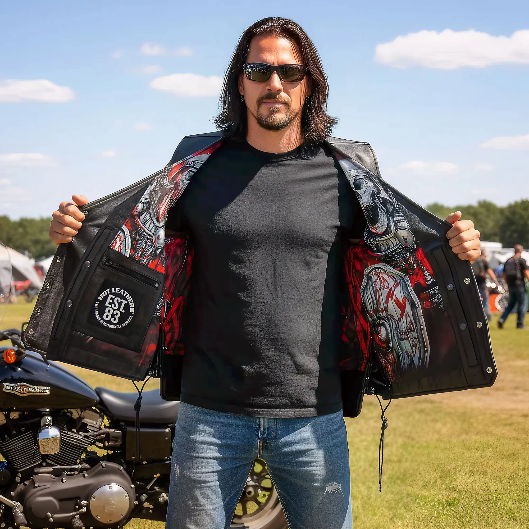 Hot Leathers VSM1064 Men's Black 'Viking Warrior' Motorcycle style Conceal and Carry Side Lace Leather Biker Vest