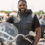 Hot Leathers Leather Motorcycle Biker Club Vest with Hood