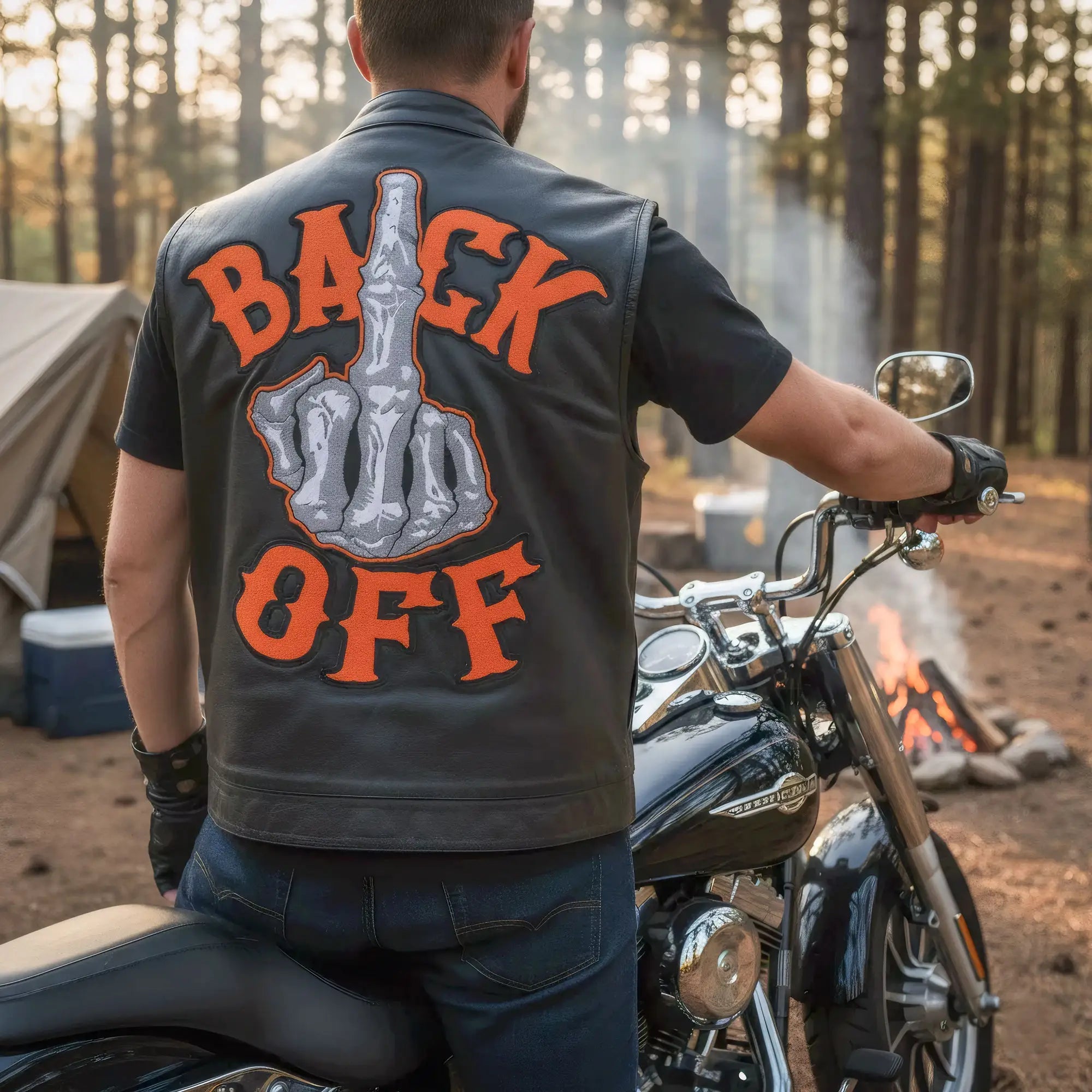 Hot Leathers VSM2002 Men's Black 'Back Off Finger' Conceal and Carry Leather Vest