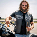 Hot Leathers VSM2003 Men's Black 'Ancient Skulls' Motorcycle Club style Conceal and Carry Leather Biker Vest