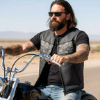 Hot Leathers VSM2003 Men's Black 'Ancient Skulls' Motorcycle Club style Conceal and Carry Leather Biker Vest