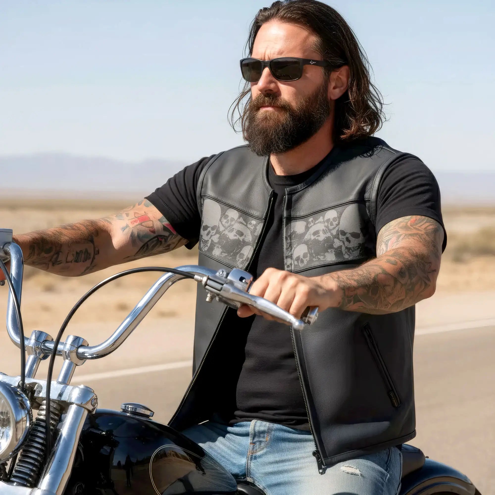 Hot Leathers VSM2003 Men's Black 'Ancient Skulls' Motorcycle Club style Conceal and Carry Leather Biker Vest