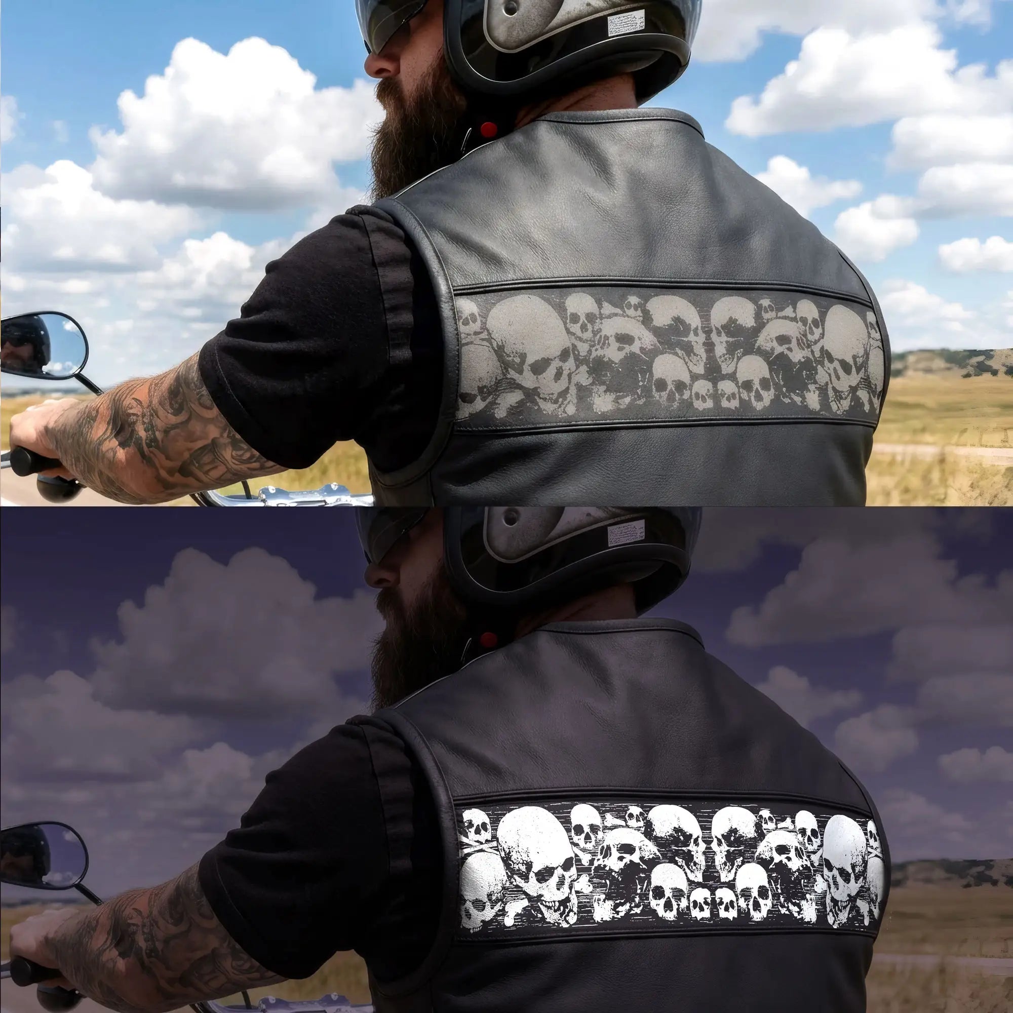 Hot Leathers VSM2003 Men's Black 'Ancient Skulls' Motorcycle Club style Conceal and Carry Leather Biker Vest