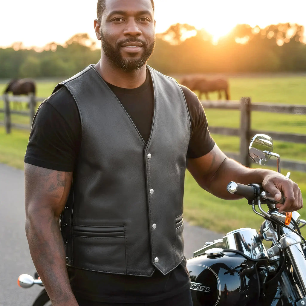 Hot Leathers VSM5003 Men's USA Made Extra Long Back Premium Steerhide motorcycle biker Leather Vest