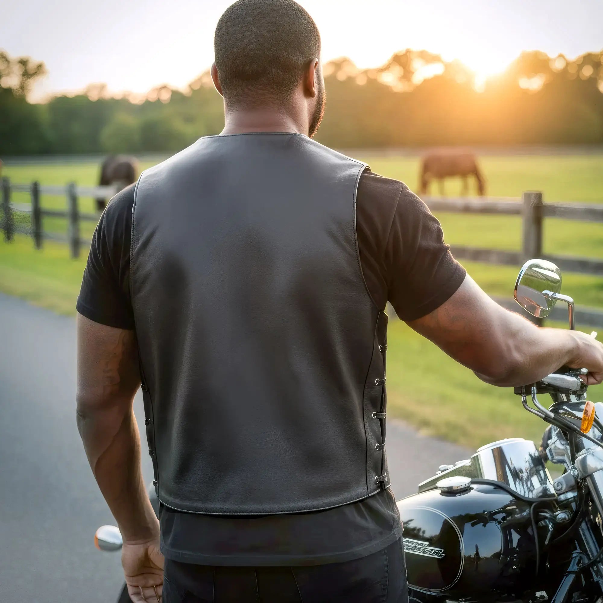 Hot Leathers VSM5003 Men's USA Made Extra Long Back Premium Steerhide motorcycle biker Leather Vest