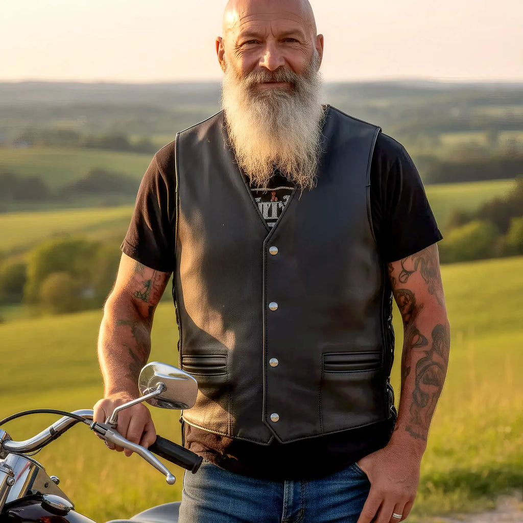 Hot Leathers VSM5003 Men's USA Made Extra Long Back Premium Steerhide motorcycle biker Leather Vest