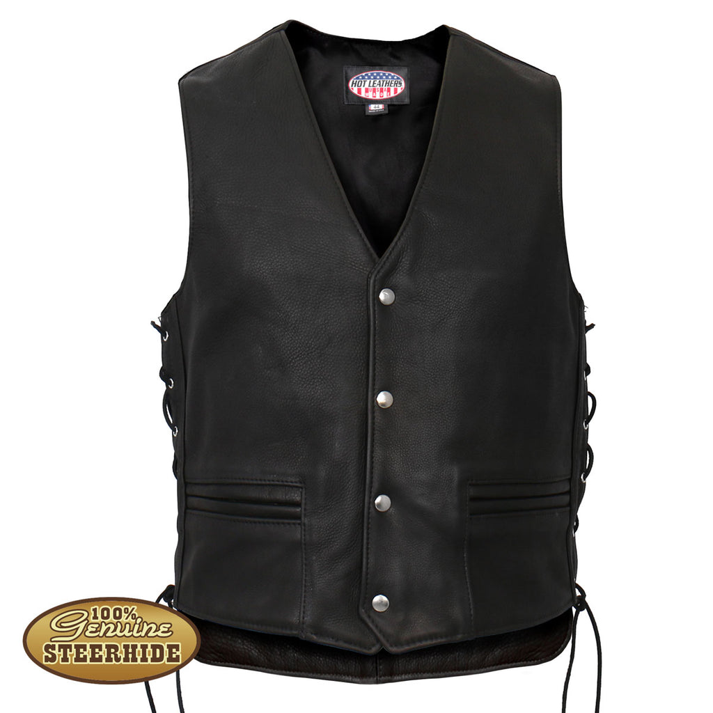 Hot Leathers VSM5003 Men's USA Made Extra Long Back Premium Steerhide motorcycle biker Leather Vest