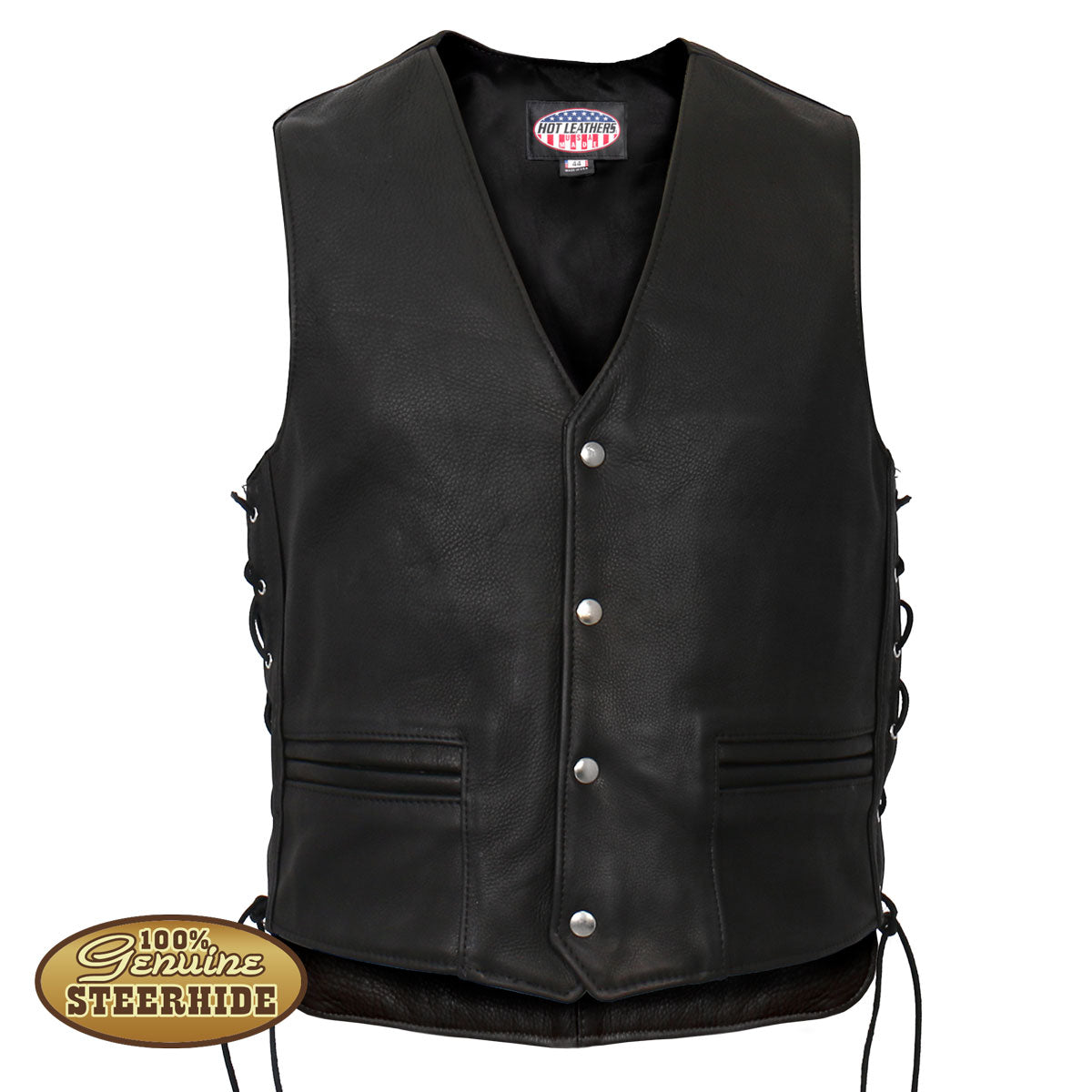 Hot Leathers VSM5003 Men's USA Made Extra Long Back Premium Steerhide motorcycle biker Leather Vest
