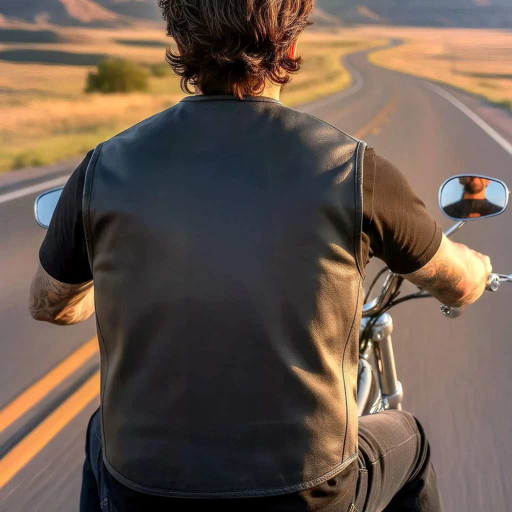 Hot Leathers VSM5004 Men's USA Made Covered Zipper Premium Club Biker Leather Motorcycle Vest