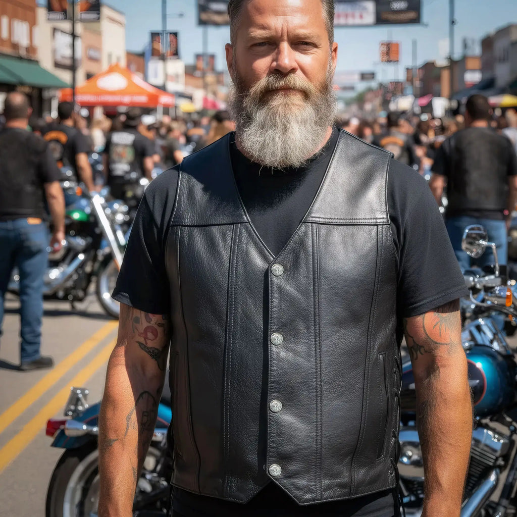 Hot Leathers VSM5005 Men's USA Made Buffalo Nickel Snap Premium Leather Motorcycle Biker Vest