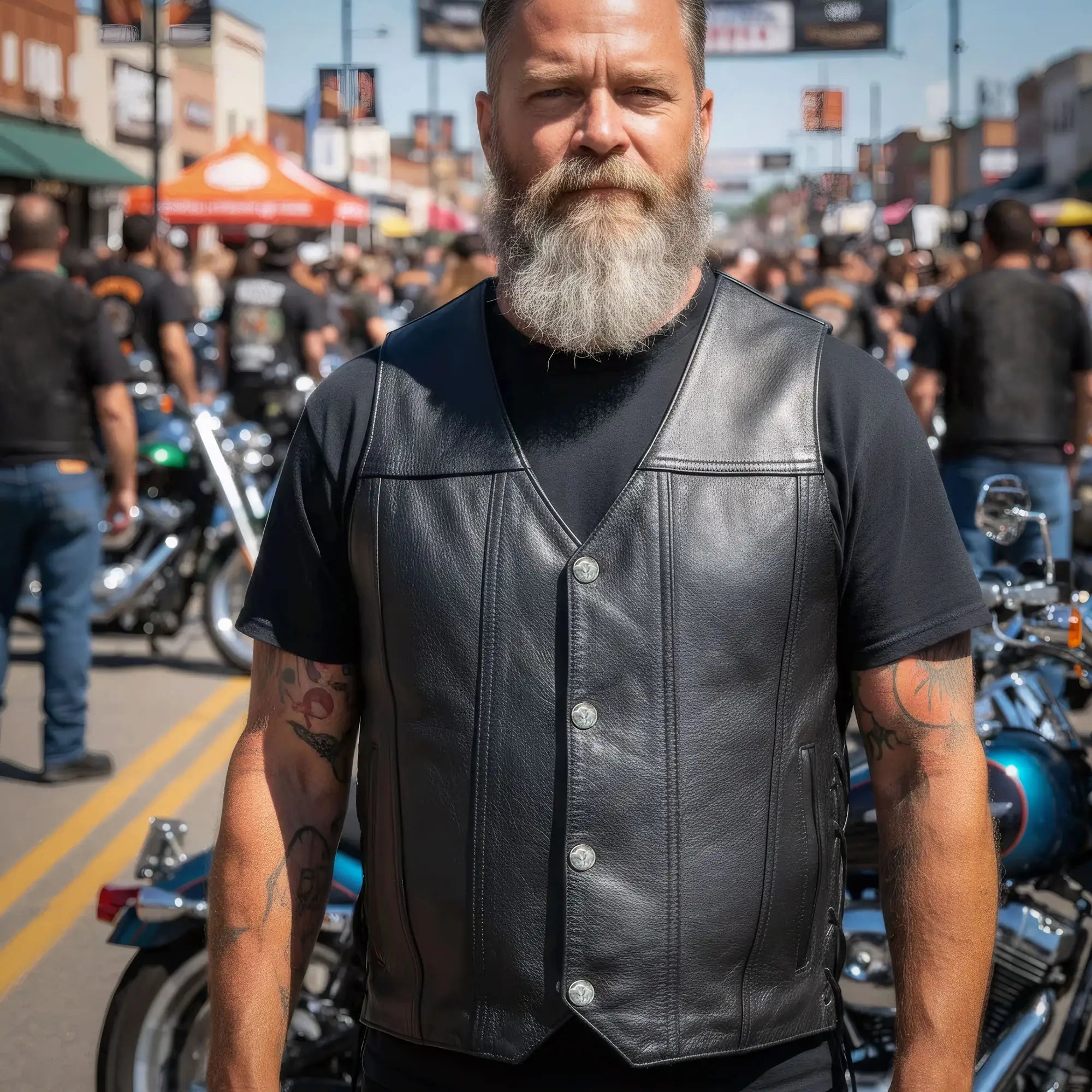 Hot Leathers VSM5005 Men's USA Made Buffalo Nickel Snap Premium Leather Motorcycle Biker Vest