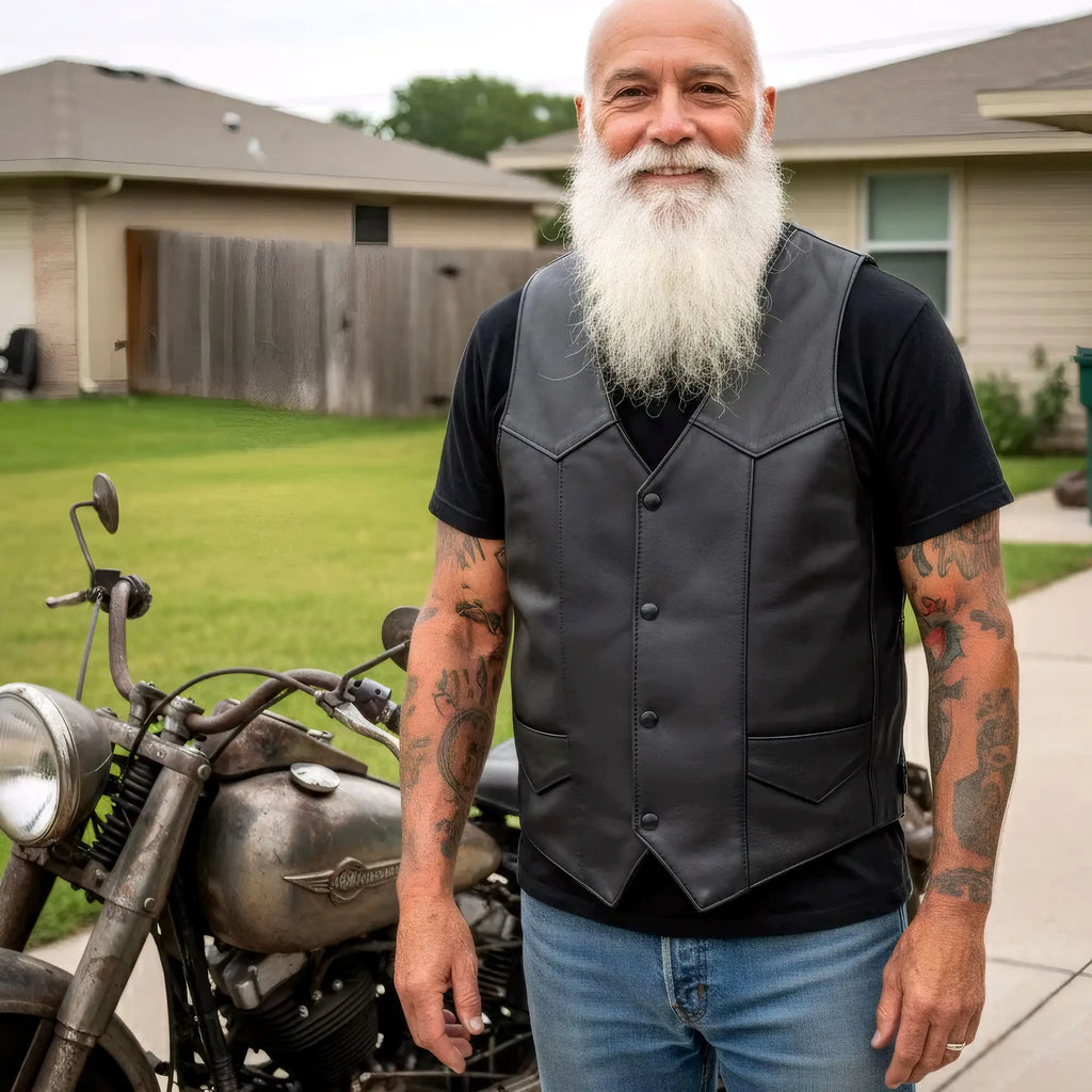 Hot Leathers VSM5006 Men's USA Made Classic Premium Biker motorcycle Leather Vest