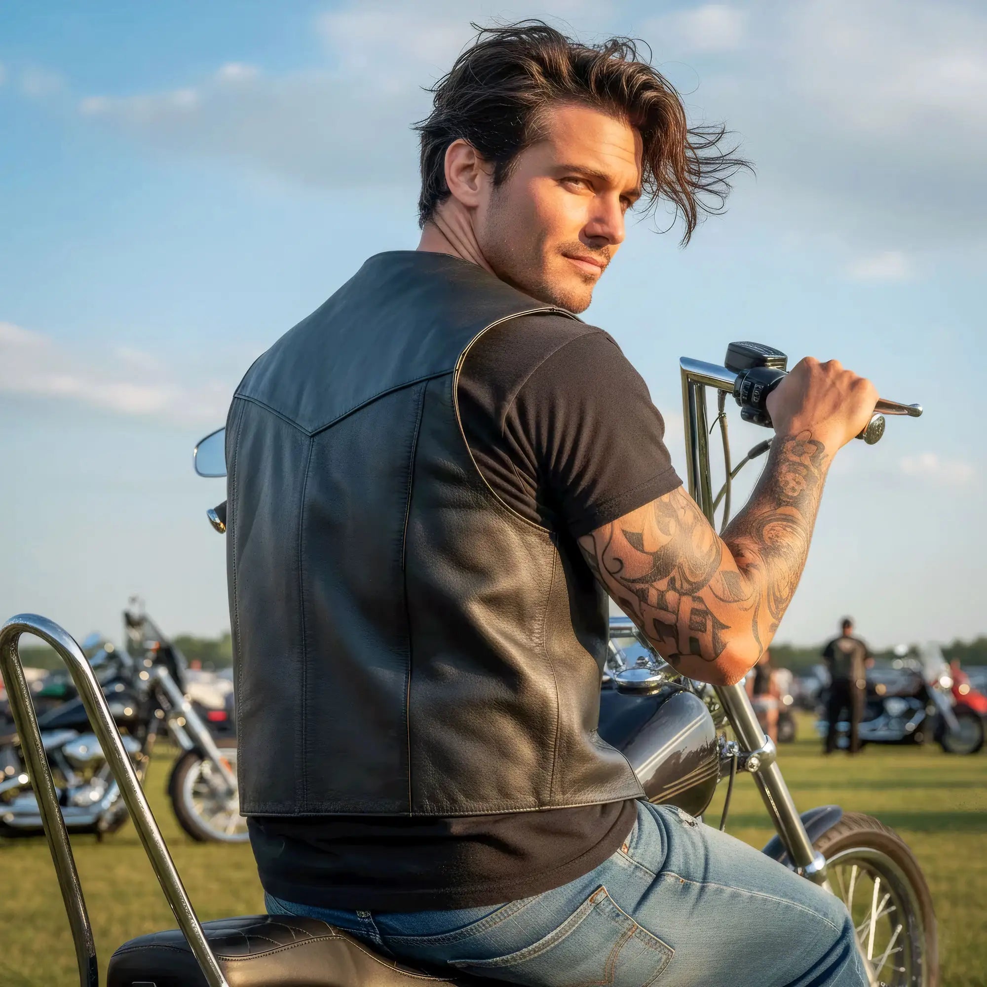 Hot Leathers VSM5006 Men's USA Made Classic Premium Biker motorcycle Leather Vest